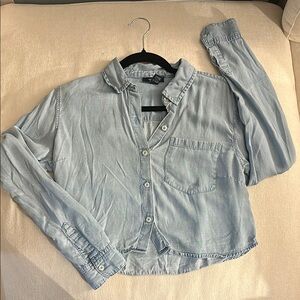 Cropped Light Blue Button-Up Shirt